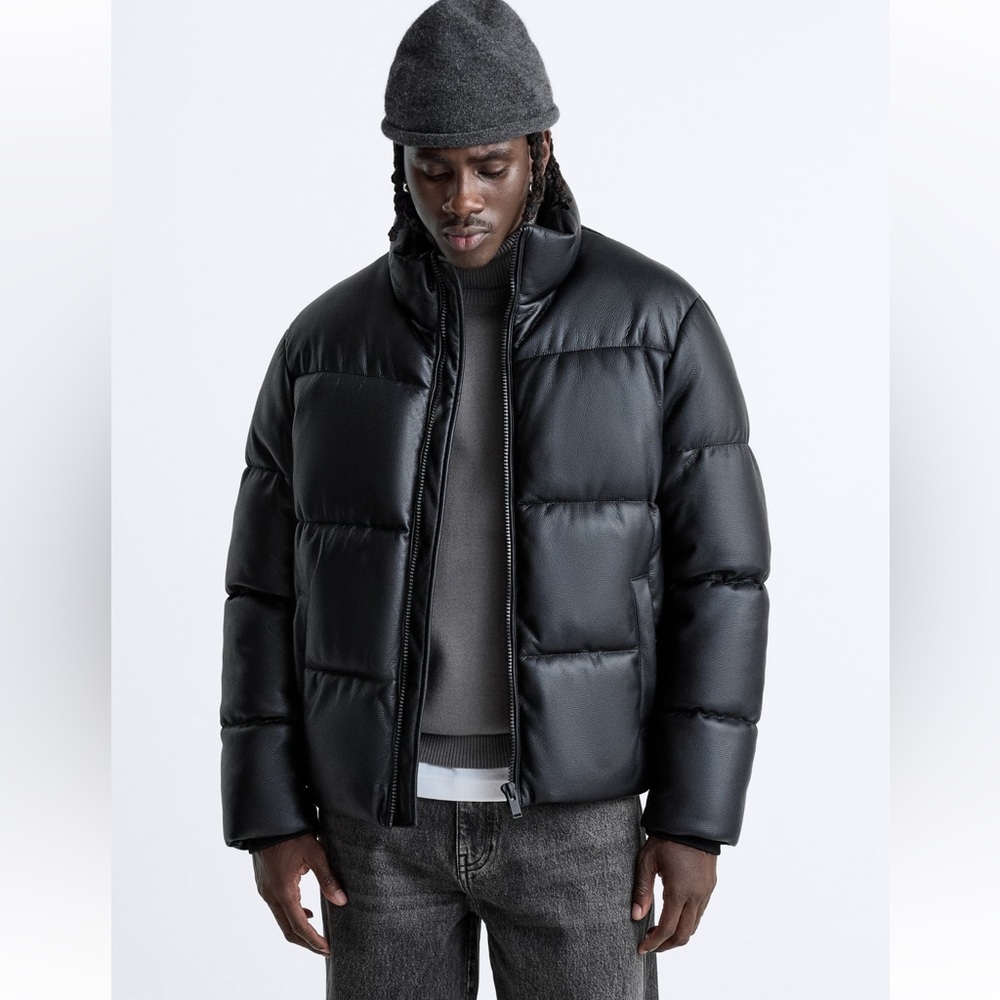 ZARA Faux Leather Puffer Jacket